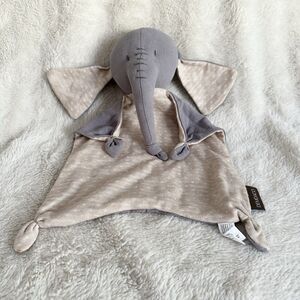 Demdaco Linen Elephant Lovey Flat Baby Plush Toy Grey Embroidered